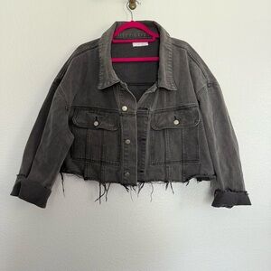 Oak + Fort Cropped Raw Hem Oversized Black Jacket Small